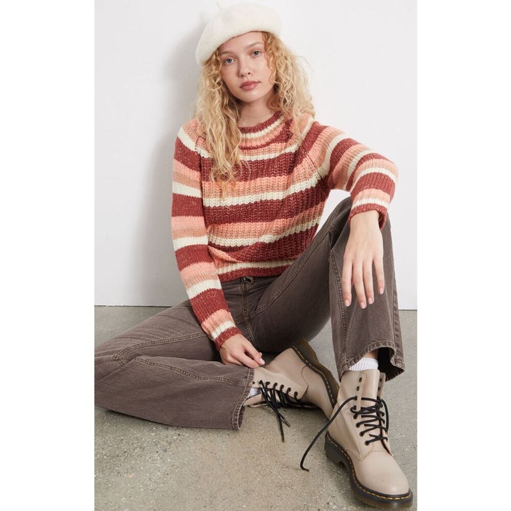 MINKPINK Striped Sweater Orange Pink Pullover Crewneck Womens Small